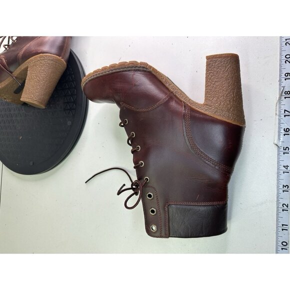 Timberland Glancy Brown Leather Lace Up Ankle Boot A18Z6 Block Heel Womens 8.5 - Picture 7 of 10